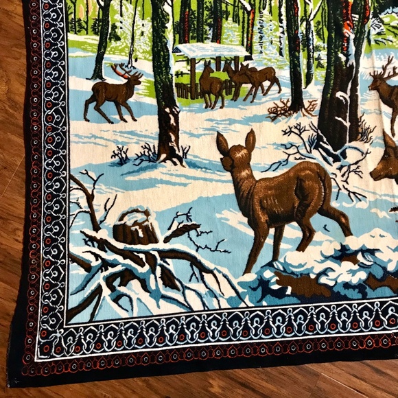 VTG Deer Elk Tapestry Wall Hanging Rug Rustic BOHO - Picture 4 of 7